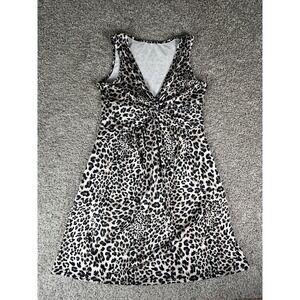Women's Sleeveless Animal Print Dress L Black White V Neck Knee Length Maternity